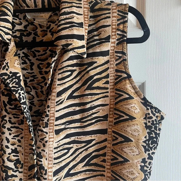 Vintage Animal Print Shirt Dress, Size L. Full button down, sleeveless, unique! - Picture 3 of 12